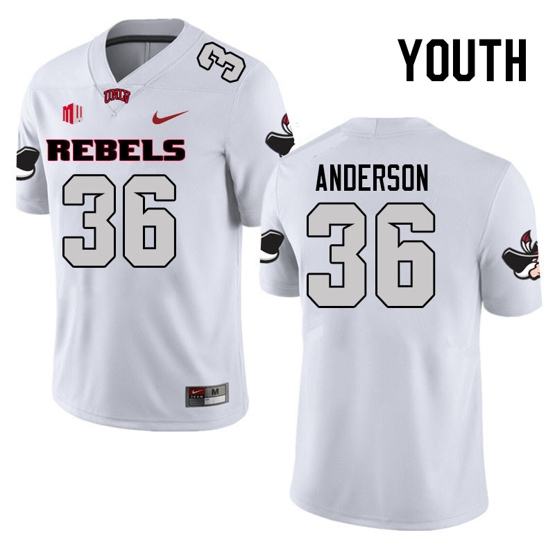 Youth #36 Thomas Anderson UNLV Rebels College Football Jerseys Stitched Sale-White - Click Image to Close